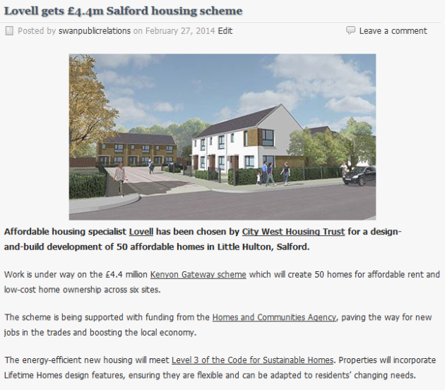 Lovell gets £4.4m Salford housing scheme