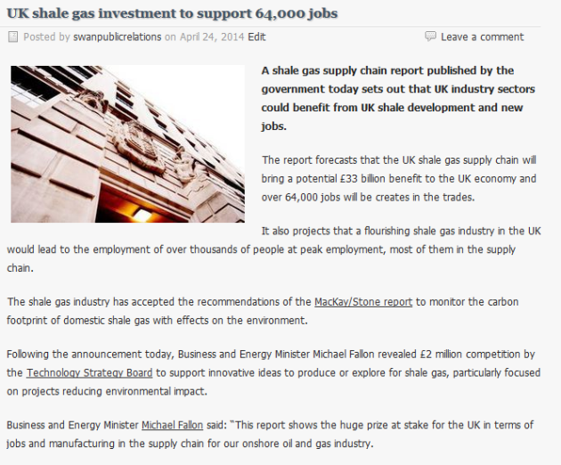 UK shale gas investment to support 64,000 jobs