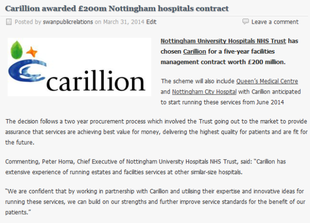 Carillion awarded £200m Nottingham hospitals contract